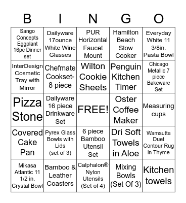 Sarah's Bridal Shower Bingo Card