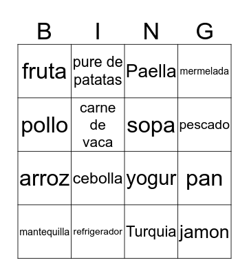 Food and Cooking Bingo Card