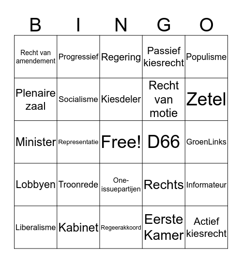 Parlementaire democratie Bingo Card