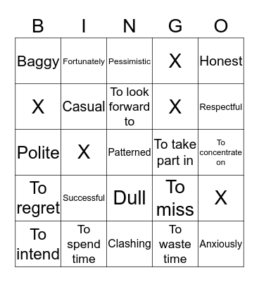 3r ESO Vocabulary 2nd TERM part 1 Bingo Card