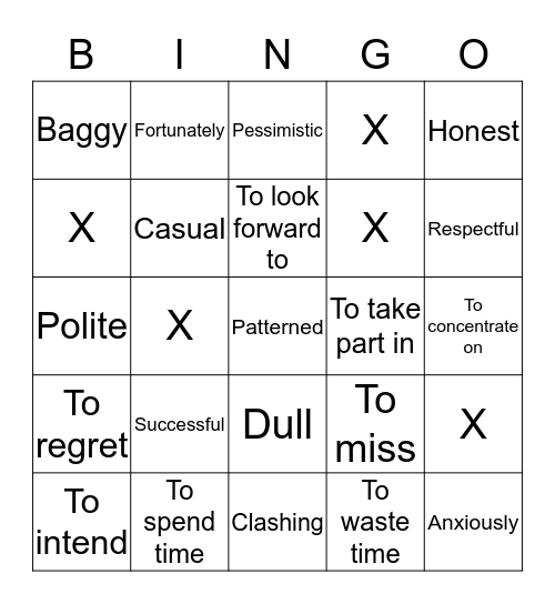 3r ESO Vocabulary 2nd TERM part 1 Bingo Card