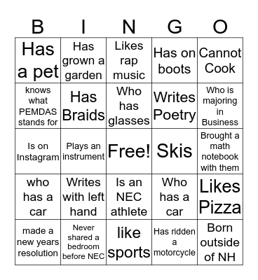 Icebreaker Bingo Card