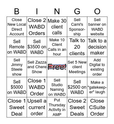 CUMULUS MOBILE SALES BLITZ BINGO Card
