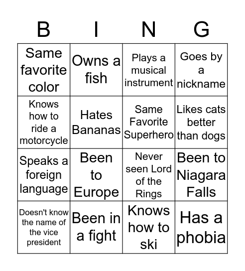 Icebreaker Bing Bingo Card