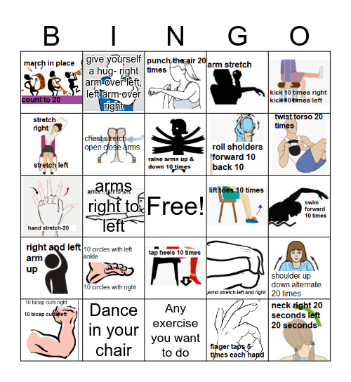 Seated Exercise Bingo Card