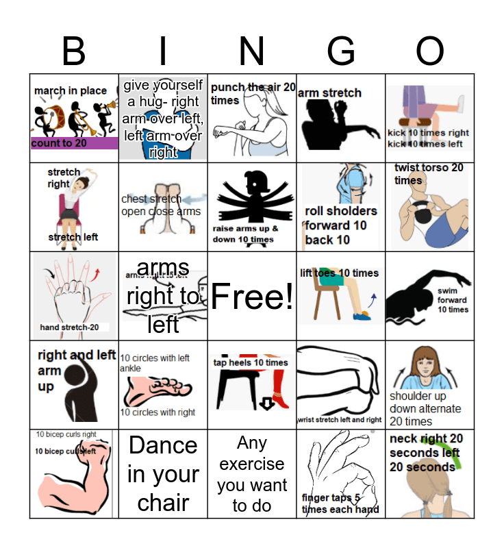Seated Exercise Bingo Card