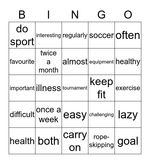 NHG 3, Theme 3, Be a sport  Bingo Card