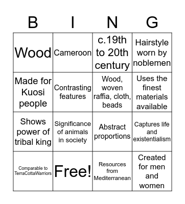 Cameroonian Art BINGO Card