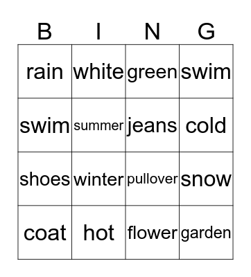 Seasons Bingo Card