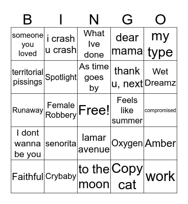 MUSIC BINGO  Bingo Card