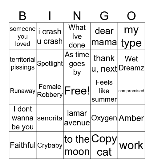 MUSIC BINGO  Bingo Card