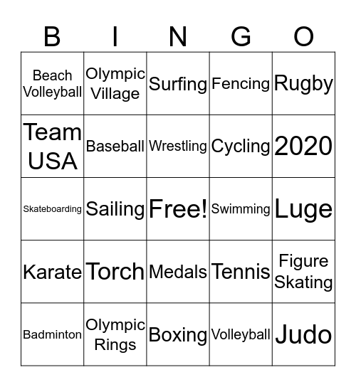 Olympic Bingo Card