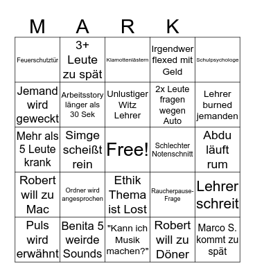 Berufsschule Bingo Card