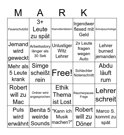 Berufsschule Bingo Card