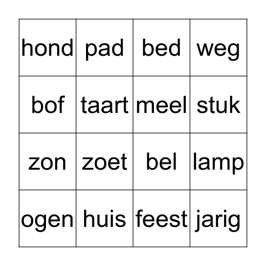 Bil en Wil 3 Bingo Card