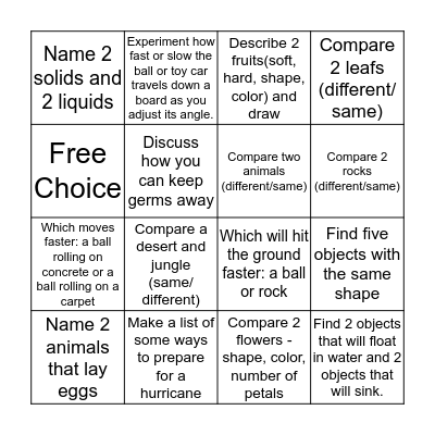 Science at Home Bingo Card