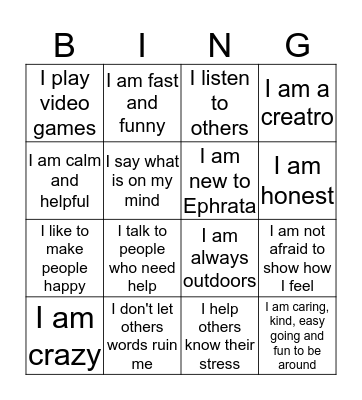 I am Unique Bingo Card