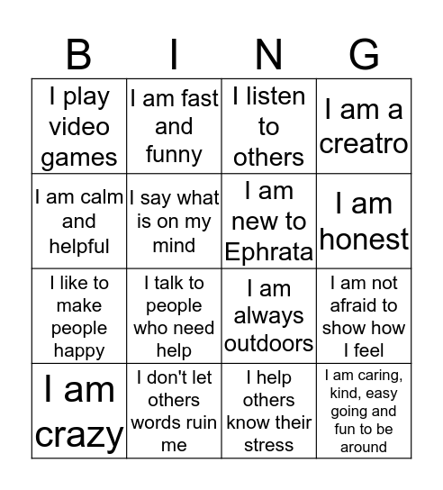 I am Unique Bingo Card