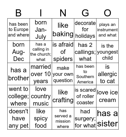 Bingo to Meet You! Bingo Card