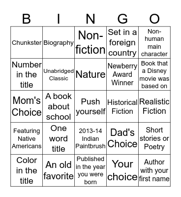 Summer Reading Fun! Bingo Card