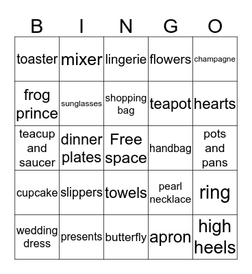 Bridal shower Bingo Card