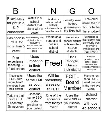 FCITL Leadership Symposium 2020 Bingo Card