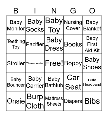 Baby Shower Bingo Card
