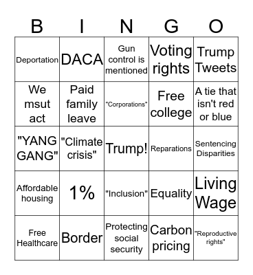 CNN Dem Debate 1/14 Bingo Card