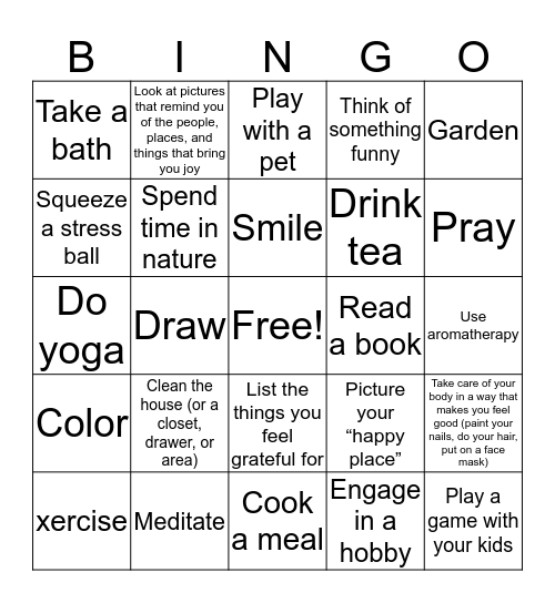 Coping  Bingo Card