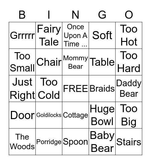 Goldilocks and the Three Bears Bingo Card