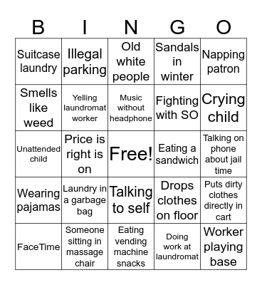 Laundromat Bingo Card