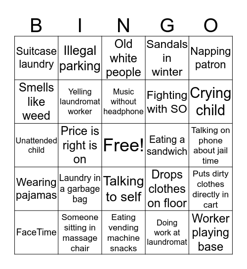 Laundromat Bingo Card