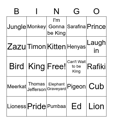 Lion King Bingo Card