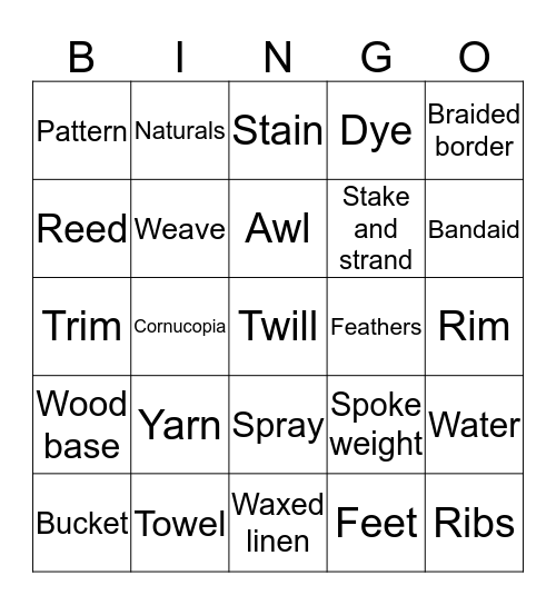Basket weaving bingo Card