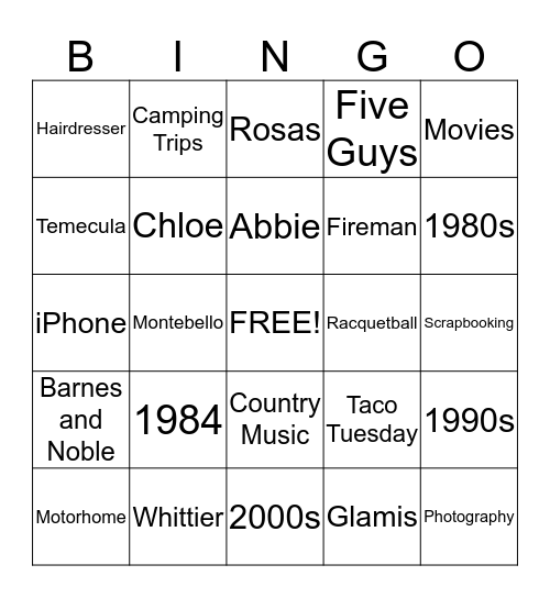 Dean and Debbie's 30th Anniversary  Bingo Card