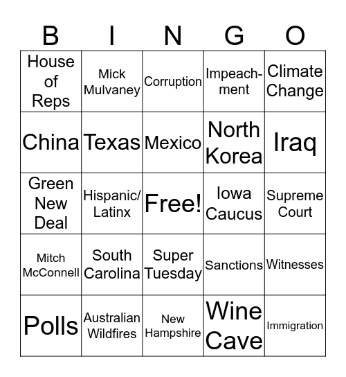Jan Dem Debate Bingo Card