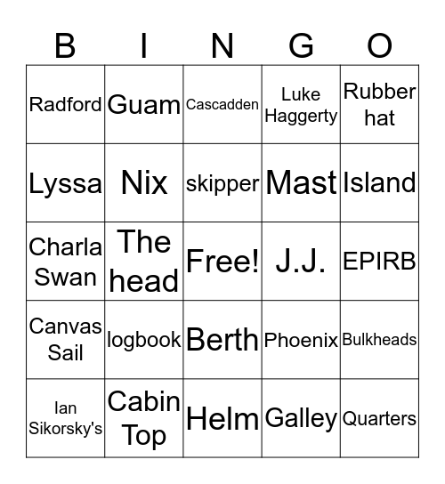 Island Shipwreck  Bingo Card