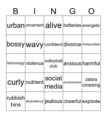 Form 1 & Form 2 Vocabulary Bingo Card