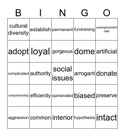 Form 5 & Form 6 Vocabulary Bingo Card