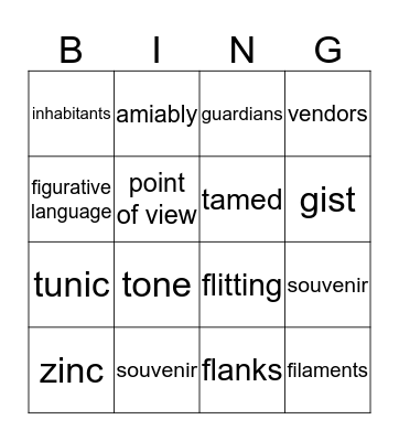 Vocabulary Bingo Card