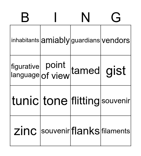 Vocabulary Bingo Card