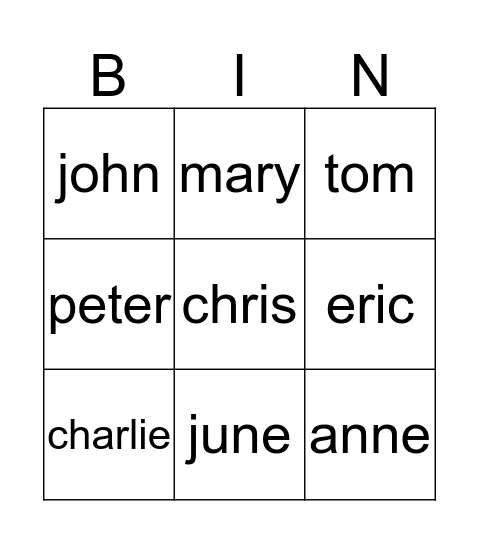 TEST Bingo Card