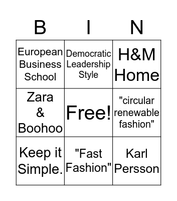 H&M Bingo Card