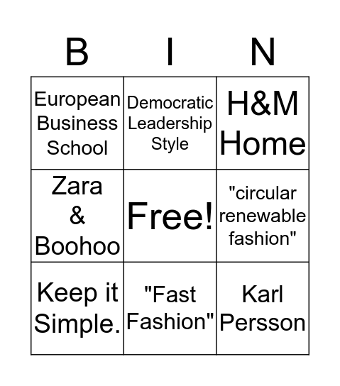H&M Bingo Card
