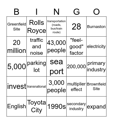 Toyota  Bingo Card