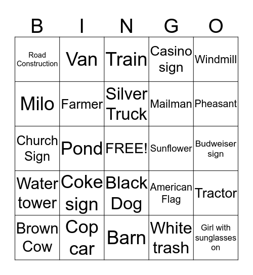Dodge City Bingo Card