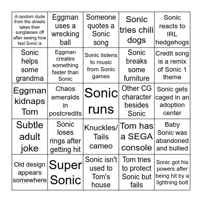 Sonic Movie Bingo Card