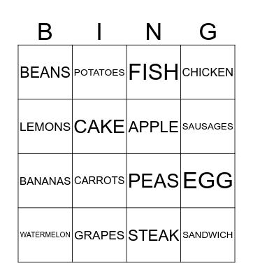 FOOD Bingo Card