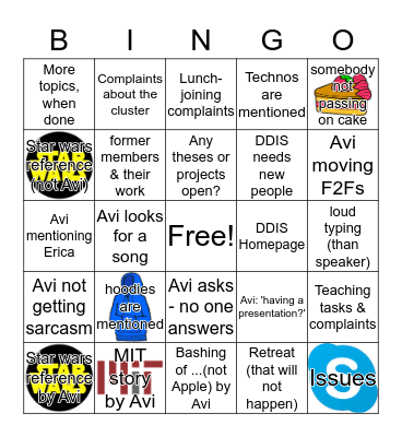 DDIS Group Meeting Bingo Card