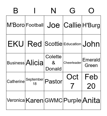 Colette and Donald Bingo Card